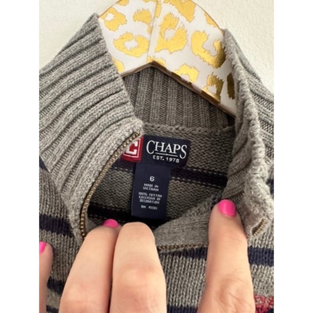 Chaps Boys Gray Blue Striped Sweater | Size 6 - Picture 3 of 4